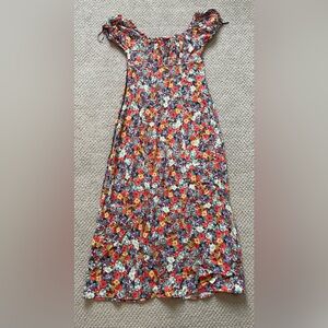 Floral Puff Sleeve Midi Dress - Red Multi